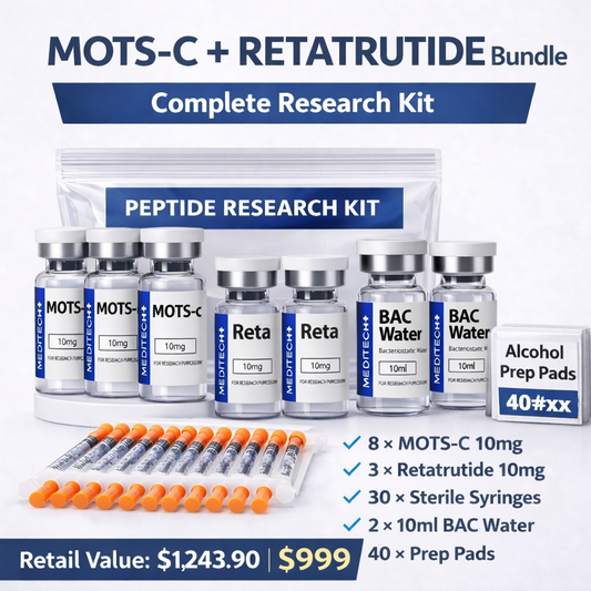 MOTS-C + Retatrutide Metabolic Stack Bundle= 8x MOTS-C 10mg, 3xReta 10mg , 2x Bac Water 10ml, 30x Sterile Syringes, 40x Alcohol Prep Pads